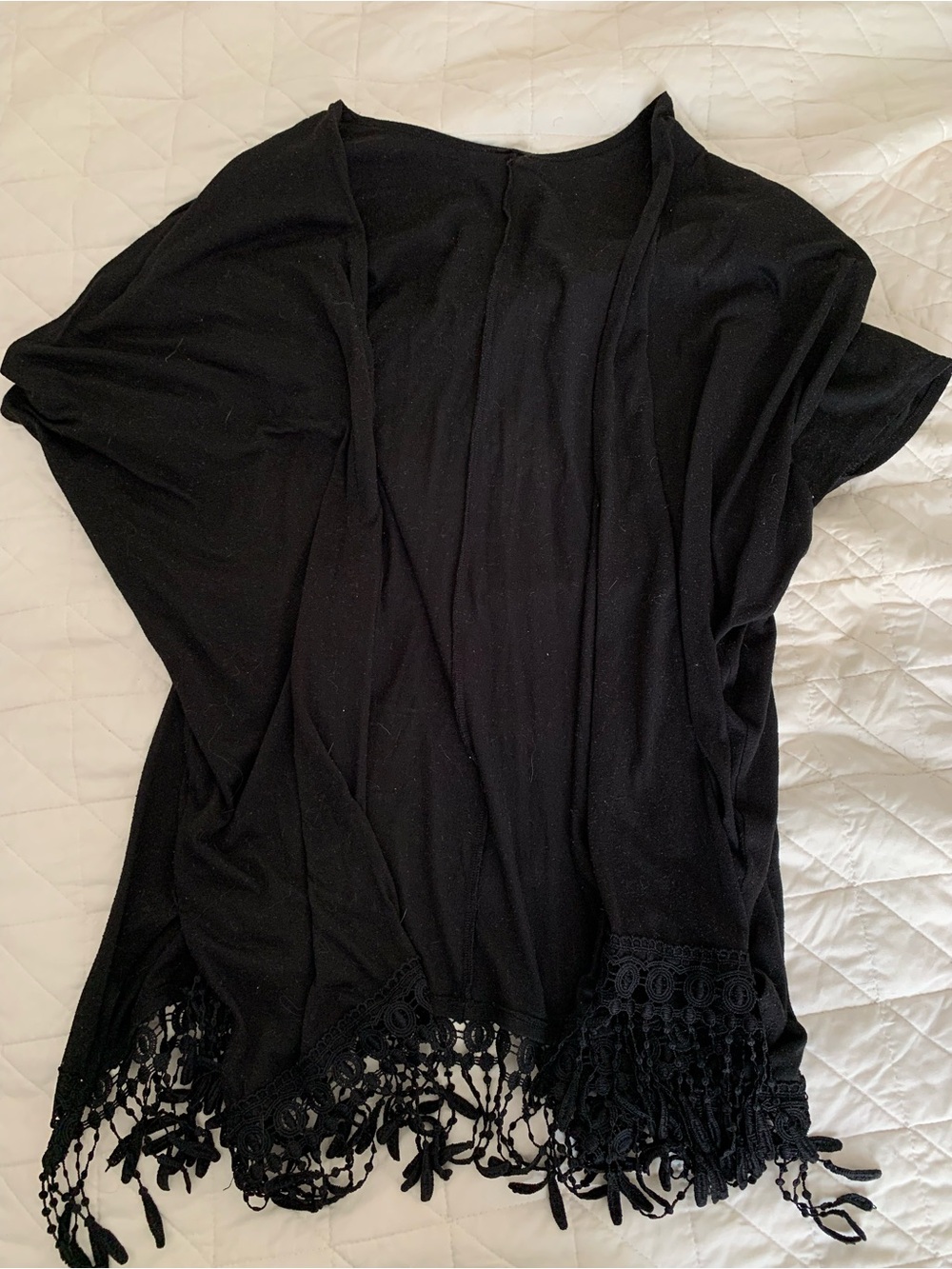 Black Fringe Hem Poncho Shrug